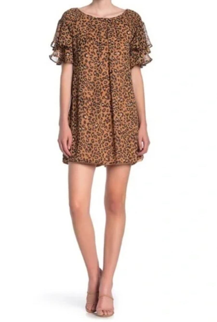 Max Ash Size large Sheath Shift Leopard Dress Animal Print short sleeve